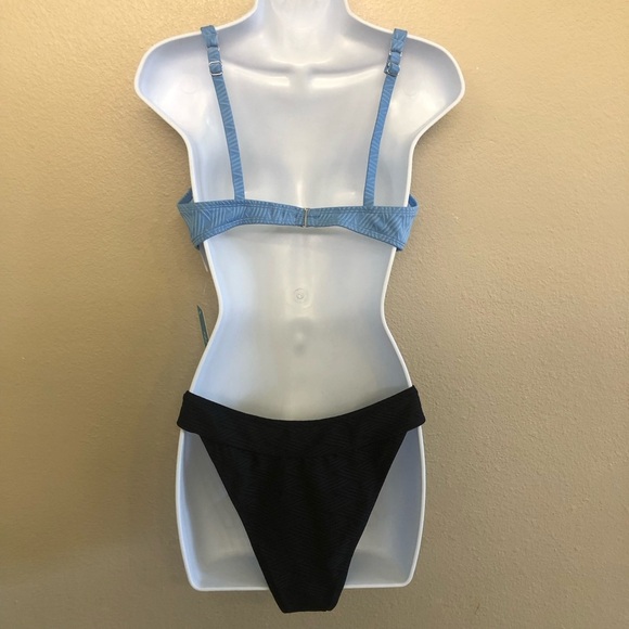 Cups-he Texturized Underwire Light Blue Black High Cut Bikini Set Swimwear SZ M - Picture 3 of 11